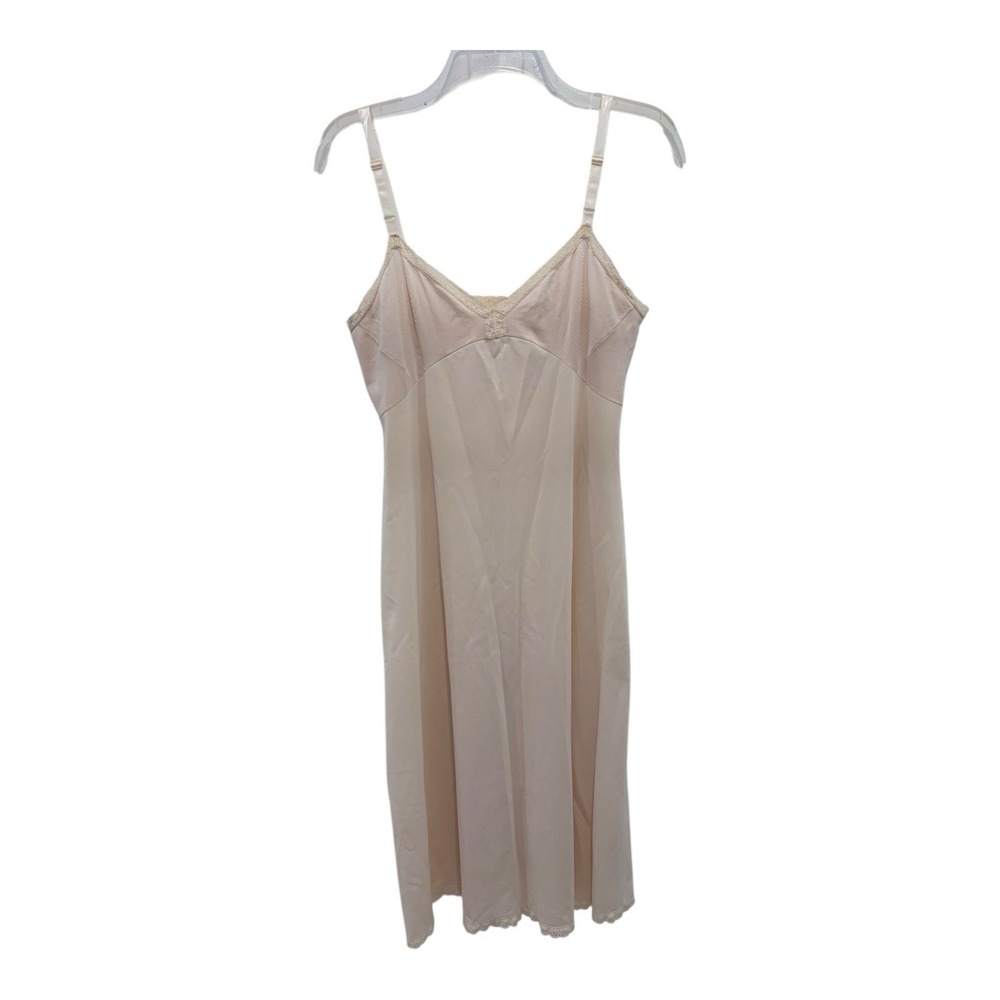 Shadowline Full Slip 36 MS Beige‎ Nylon Spandex Lace Trim Vintage 90s USA